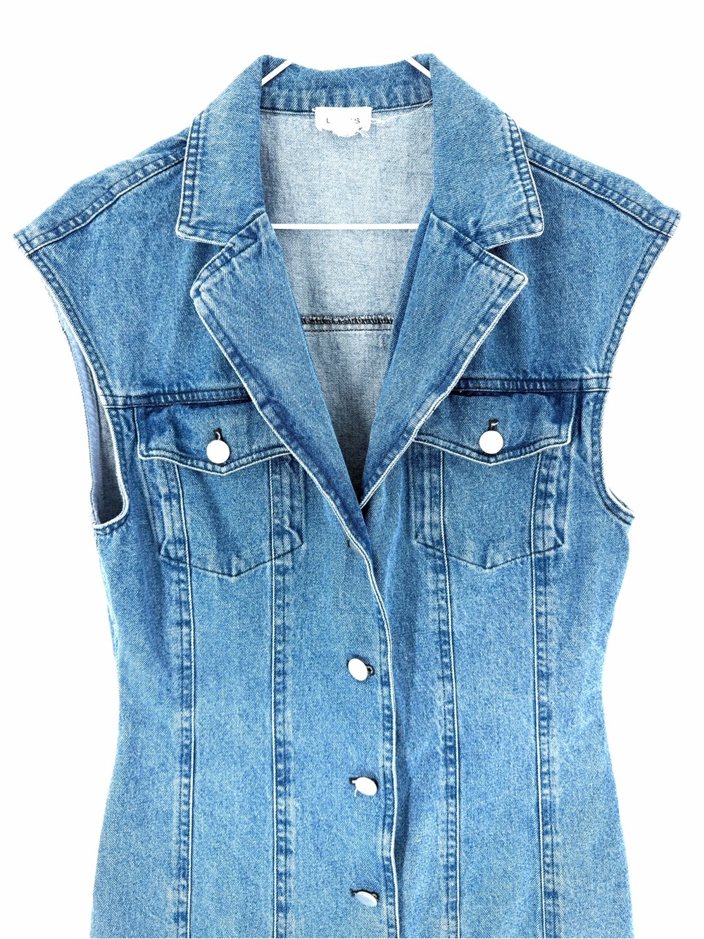 Anthropologie Le Lis Western 90’s Button Front Sleeveless Blue Denim Mini Dress - Picture 6 of 10